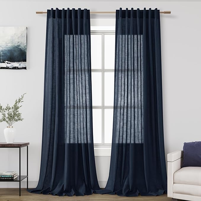 Nanspring Navy Blue Linen Curtains by Nanspring