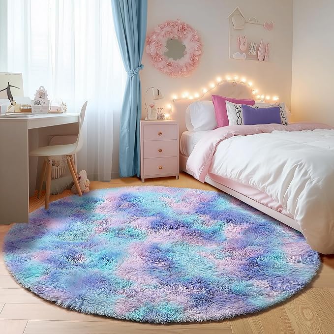 ONASAR Rainbow Round Area Rugs 5ft, Soft Bedroom Circle Rug Mats by ONASAR