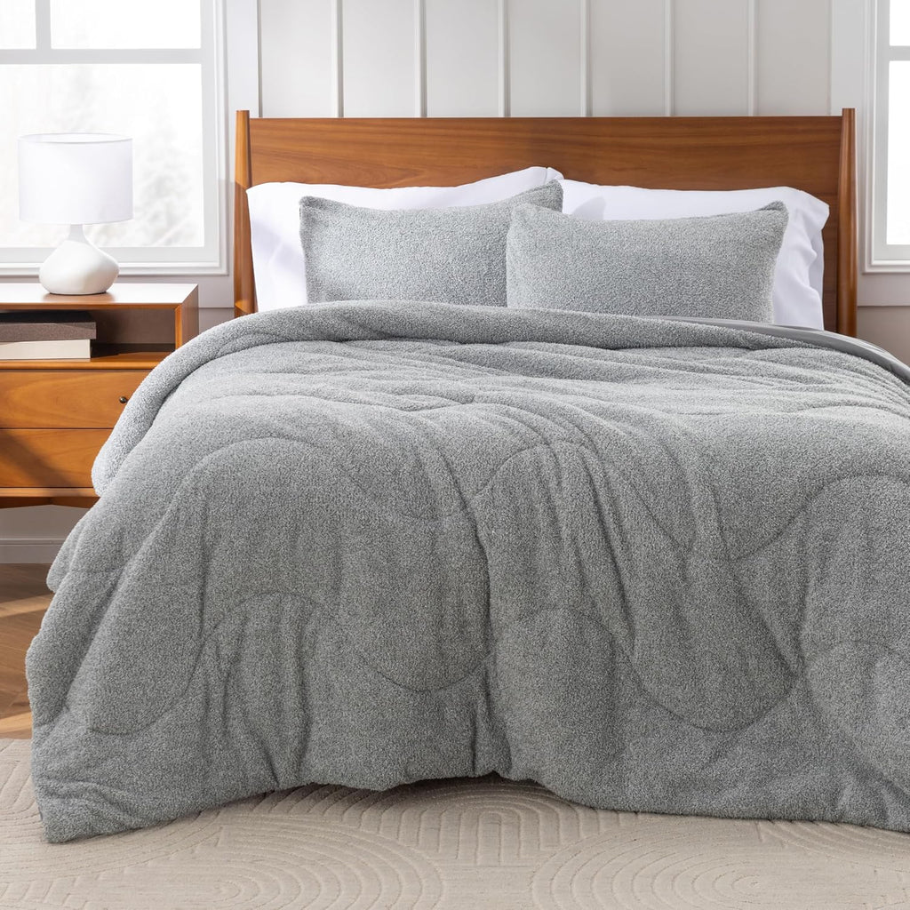 Berkshire Heathered Retro Comfort Plush rev Microfiber Comforter Set - Ultra-Soft & Breathable All-Season Bedding - 3-Piece Includes 1 Comforter (90’’×104’’) and 2 Pillow Shams(King, Edgecomb Grey)