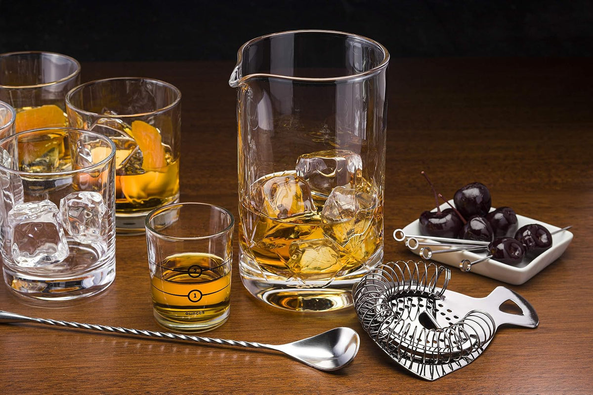 Cocktail Mixing Glass Set, 24 oz Crystal Bar Tool Kit