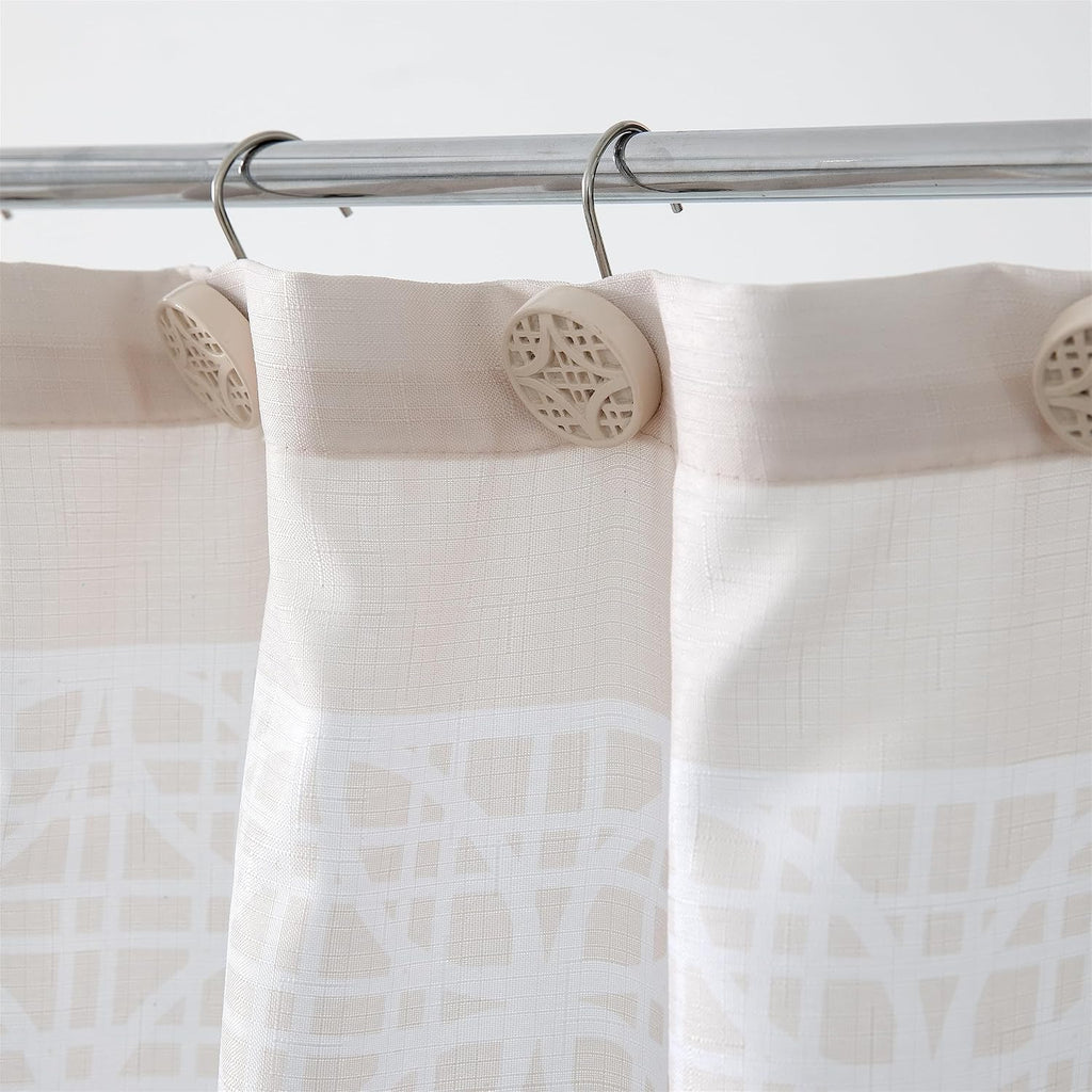Bathroom Accessories Set, Bath Accessory Complete Set with Lotion Dispenser/Soap Pump, Soap Dish and Toothbrush Holder, Bath Mat, Shower Curtain with 12 Hooks (Embossed Pattern, Tan)