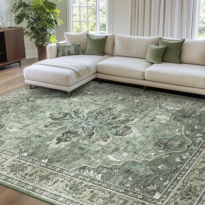 Area Rugs 6'x9' Washable Non-Slip, Floral Vintage Distress Print Pattern - Image 3