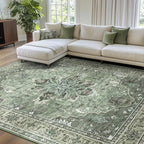 Area Rugs 6'x9' Washable Non-Slip, Floral Vintage Distress Print Pattern - Image 3