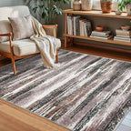 Lansny Modern Abstract Small Area Rug Indoor, Dark Light Brown White 3x5 - Image 2