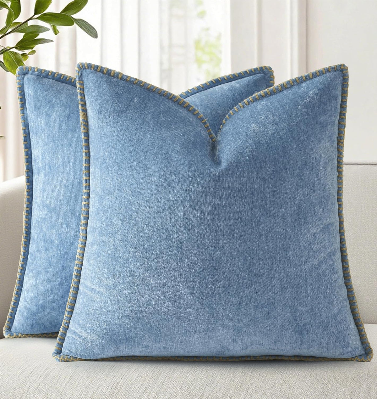 decorUhome Soft Chenille Throw Pillow Covers 18x18 Set of 2 Blue
