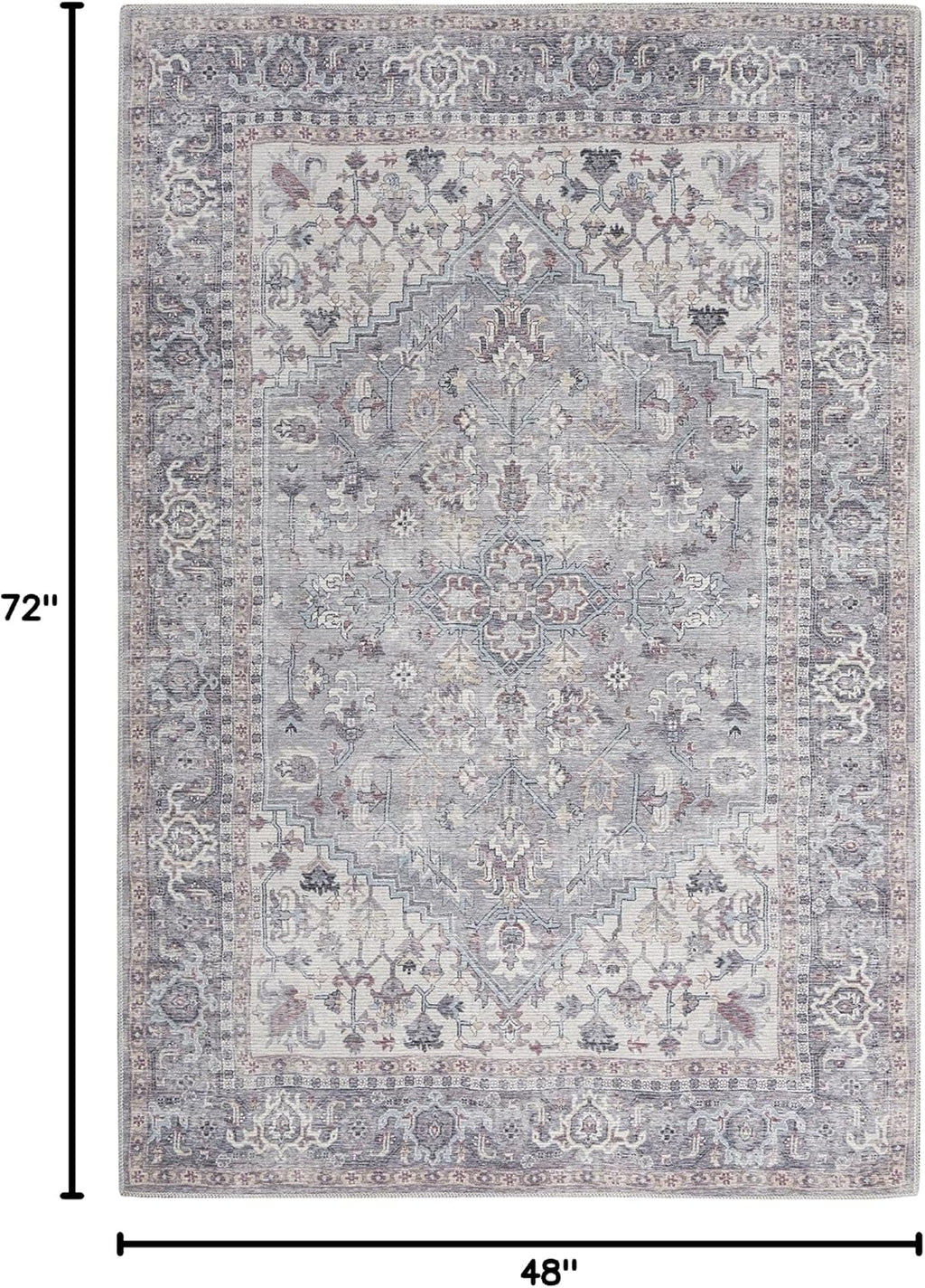 Nicole Curtis Machine Washable Series 1 Bohemian Grey 4' x 6' Area -Rug, Easy -Cleaning, Non Shedding, Bed Room, Living Room, Dining Room, Kitchen (4x6)