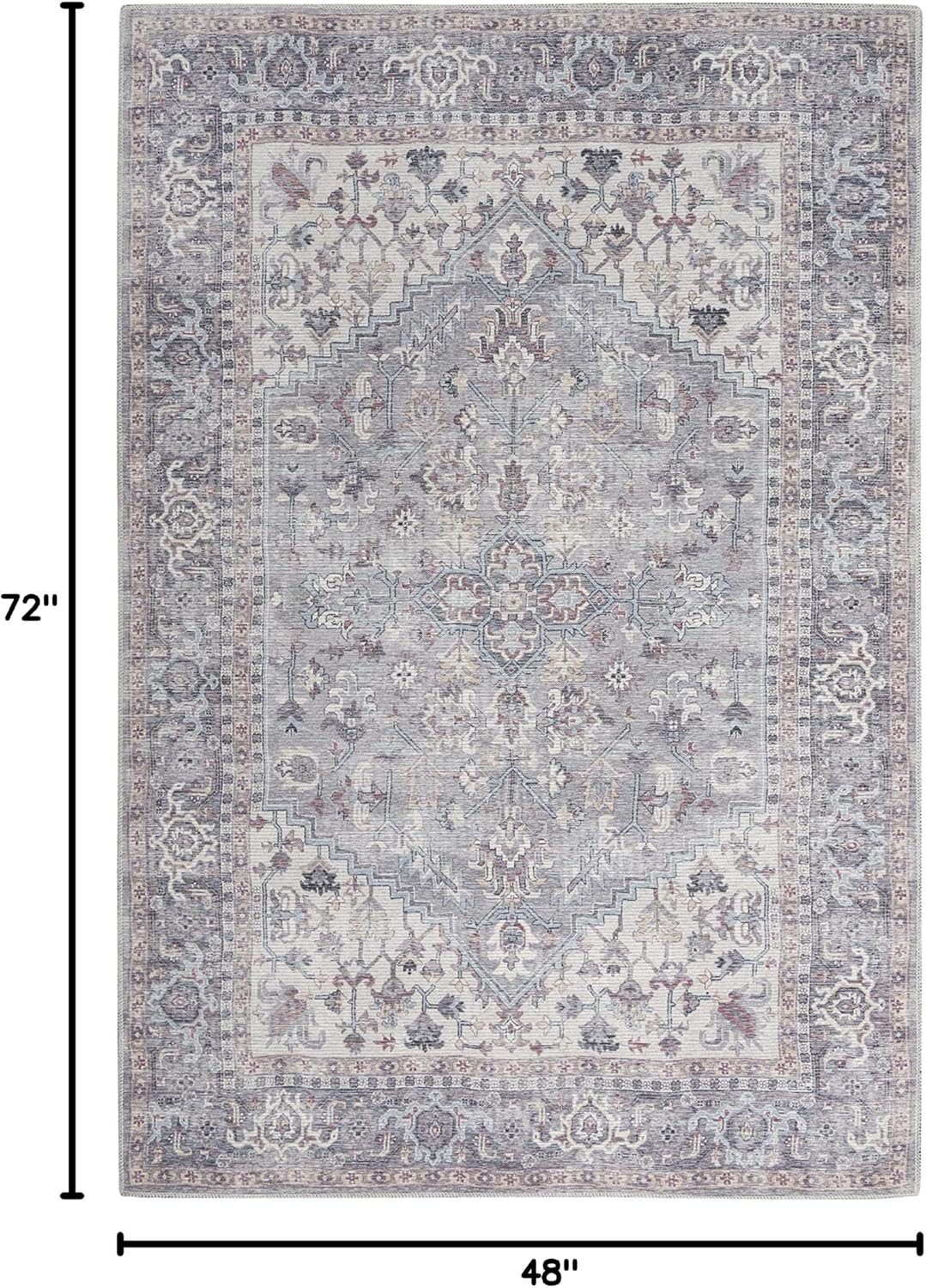 Nicole Curtis Machine Washable Series 1 Bohemian Grey 4' x 6' Area -Rug, Easy -Cleaning, Non Shedding, Bed Room, Living Room, Dining Room, Kitchen (4x6)