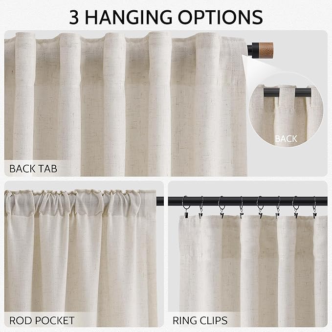 Nanspring Pearl White Linen Curtains 102 Inches Long - Image 2