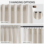Nanspring Pearl White Linen Curtains 63 Inch Length - Image 2