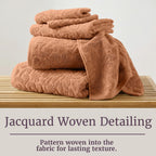 6PC Jacquard Towel Set - 500GSM 100% Cotton Bathroom Accessories - 2 Bath Towels, 2 Hand Towels and 2 Wash Cloths - Soft and Absorbent Bathroom Set for Shower, Gym, Dorm, and Spa by Lavish Home (Clay)