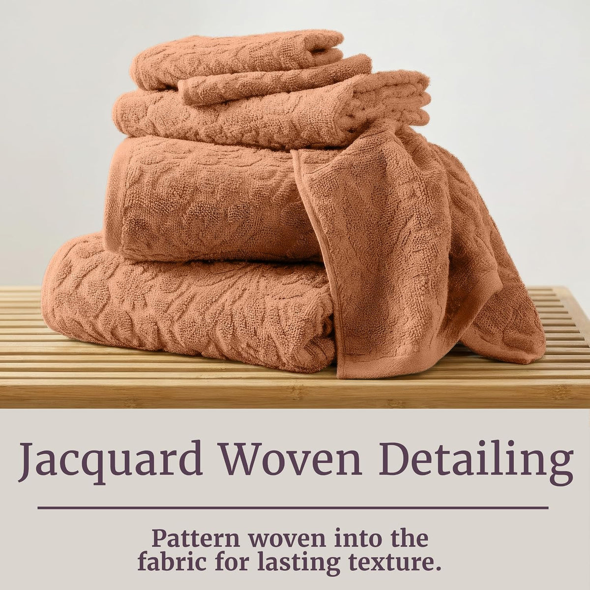 6PC Jacquard Towel Set - 500GSM 100% Cotton Bathroom Accessories - 2 Bath Towels, 2 Hand Towels and 2 Wash Cloths - Soft and Absorbent Bathroom Set for Shower, Gym, Dorm, and Spa by Lavish Home (Clay)