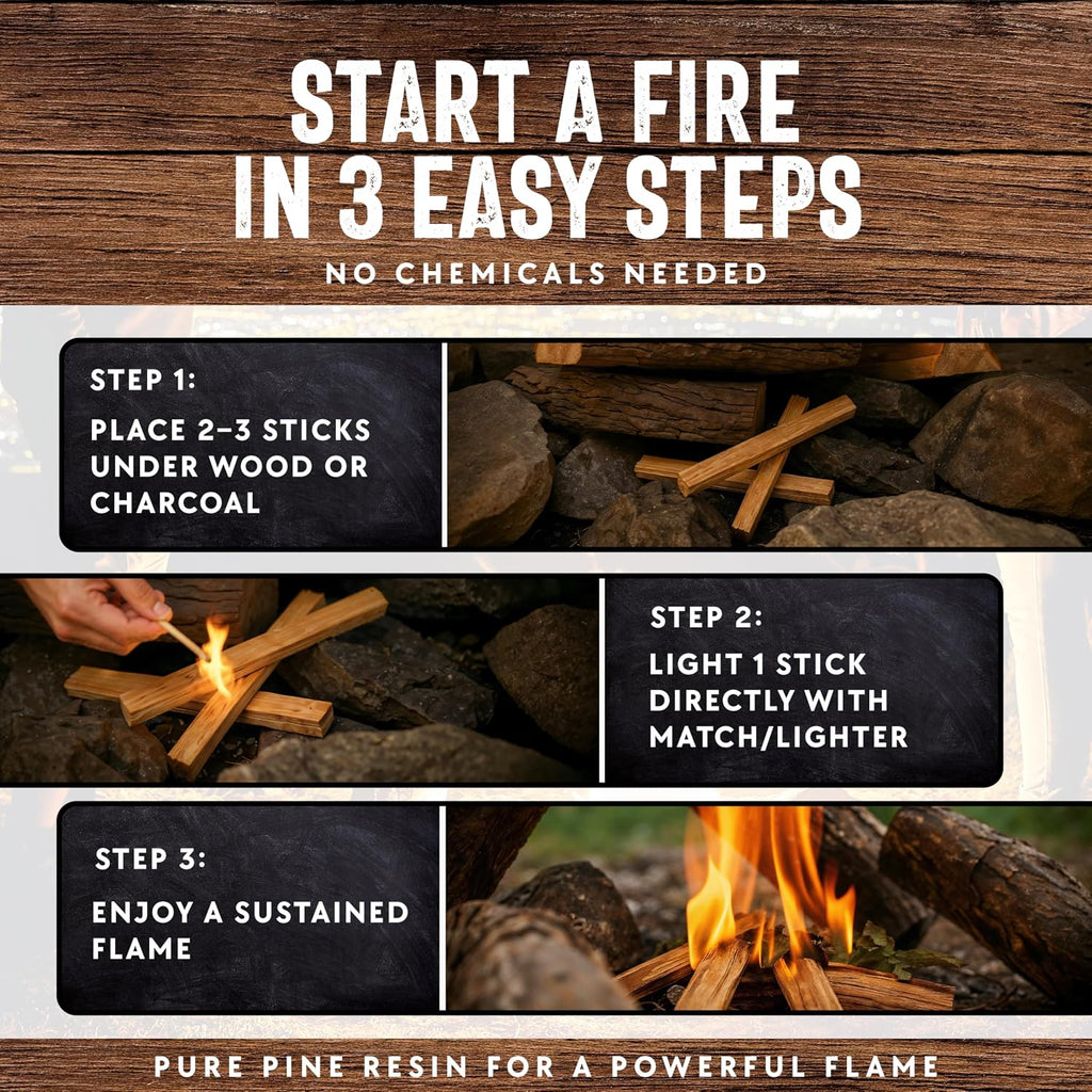 Billy Buckskin 40lb Fatwood Fire Starter Sticks, 100% Natural Firestarter