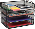 Mind Reader Stackable Paper Tray, Desktop Organizer, File Storage, Office, Metal Mesh, 4 Pcs., Black