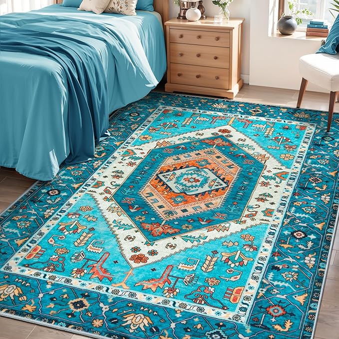 SERISSA Area Rug 3x5 Boho Blue Rugs by SERISSAHomeDecorCollection