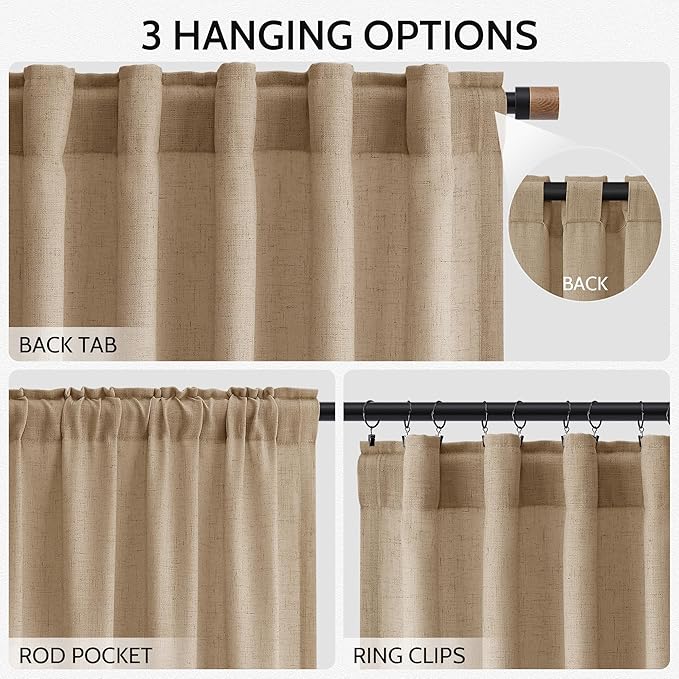 Sand Beige Linen Curtains for Living Room 98 Inches Long Simple Modern Light - Image 2