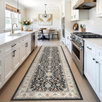 Washable 3x10 Hallway Runner Rug: Black Vintage Rug Runner Ultra Soft Low Pile by TOPRUUG
