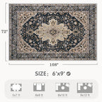 Area Rugs 6x9 Vintage Rug: Washable Living Room Rug Retro Medallion Distressed - Image 2