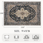 Area Rugs 9x12 Vintage Rug: Large Washable Living Room Rug Retro Medallion - Image 2
