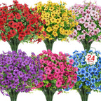 Ouddy Decor 24 Pcs Artificial Flowers for Outdoors Decorations, Multicolor