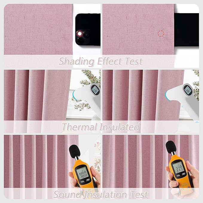 Guken Rose 100% Blackout Linen Curtains 96 Inch Length 2 Panels Set - Image 5