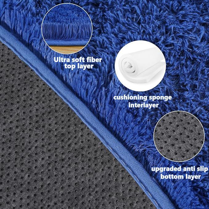4'x4' Blue Round Rug for Bedroom, Ultra Soft Fluffy Circle Rug for Kids Girls - Image 5