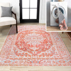 JONATHAN Y Machine Washable Orange/Cream Indoor Area Rug 4X6 ft, ASA Ornate Medallion for Living Room, Bedroom, Kitchen, Office, Easy-Cleaning, High Traffic, Pet-Friendly, Non-Shedding (WSH108A-4)