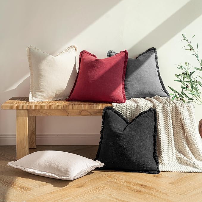 MIULEE Decorative Throw Pillow Covers Neutral Linen Fringe Throw Pillows Euro - Image 6