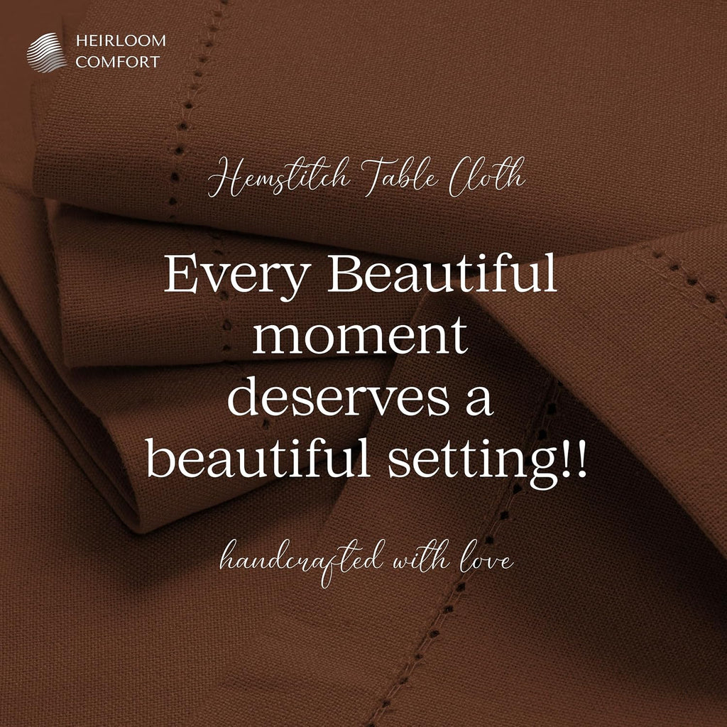 Brown Cotton Tablecloth, Table Cover 60x84 Inch, Fits 6-8 Seats, Soft, Durable, Washable, Wrinkle Resistant, Rectangle Table Cloth for Dining, Holiday Gatherings, Dinner, Weddings