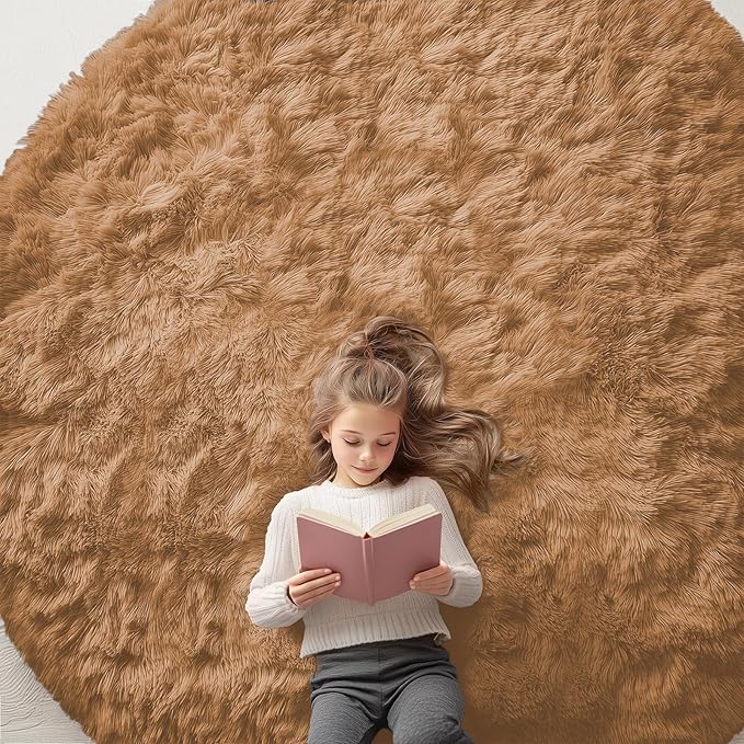 OLANLY Khaki Round Rugs for Bedroom by OLANLY