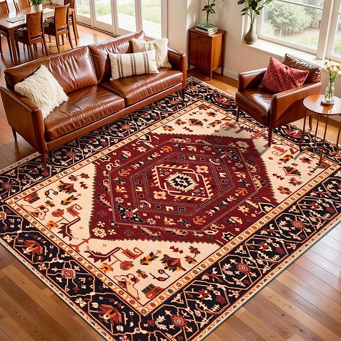 SERISSA 5x7 Boho Area Rug, Washable Non-Slip Rugs by SERISSAHomeDecorCollection