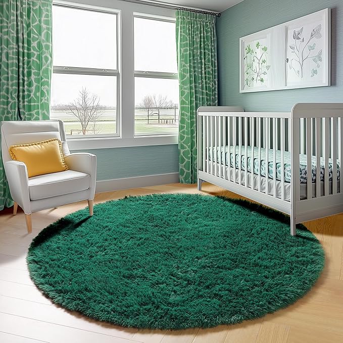 ONASAR Dark Green Round Area Rug 4ft, Soft Bedroom Circle Rugs - Image 8