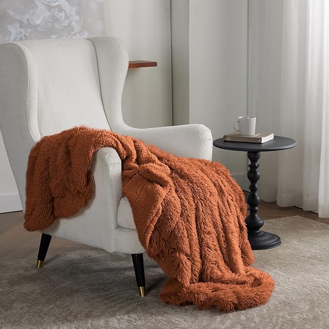 Bedsure GentleSoft Fuzzy Sherpa Faux Fur Twin Blanket Burnt Orange Cozy Gifts - Image 5