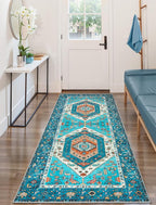 SERISSA Boho Washable Runner Rug, 2x6 Rug Runner Non-Slip Vintage Blue Hallway - Image 2