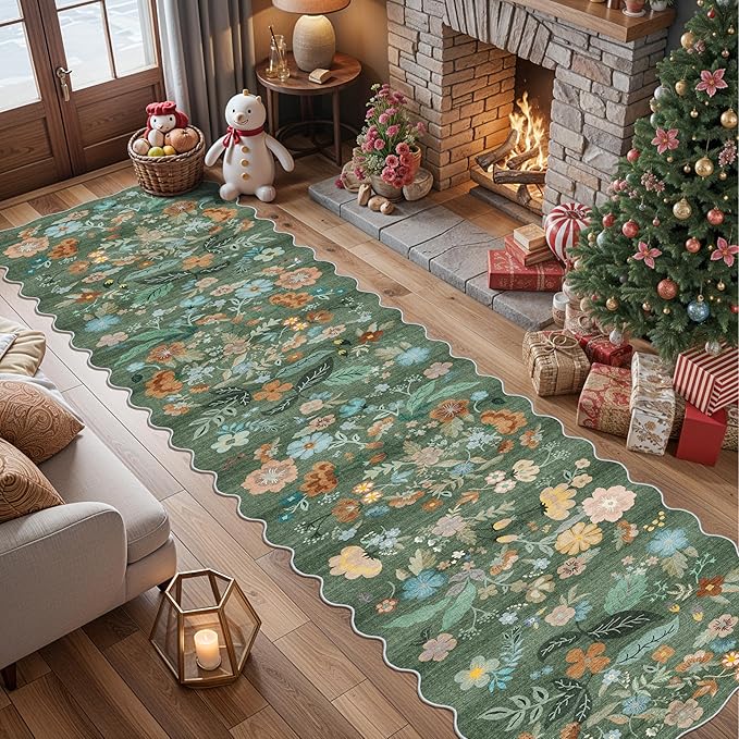 Washable 2'6x12 Hallway Runner Rug: Soft Entryway Kitchen Floral Runners Non by HYHAOYUNLAI