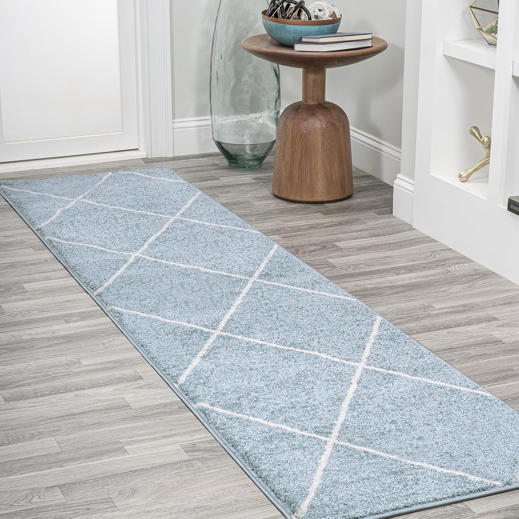 JONATHAN Y Cole Diamond Trellis Light Blue/White Runner Rug 2x10, Modern,Contemporary,Geometric,Casual, Easy-Cleaning for Living Room,Bedroom,Kitchen,Pet Friendly,Non-Shedding (SEU102C-210)