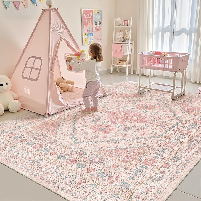 zesthome 6x9 Washable Rugs for Baby Girl, Super Soft Pink Rugs for Nursery Room by Zesthome