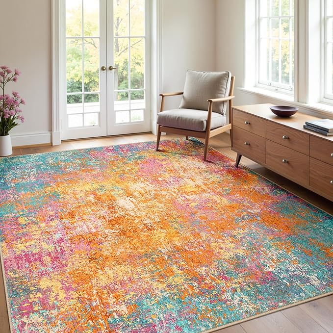 Washable Area Rugs 4'x6' Non-Slip Modern Abstract Soft by RELEANY