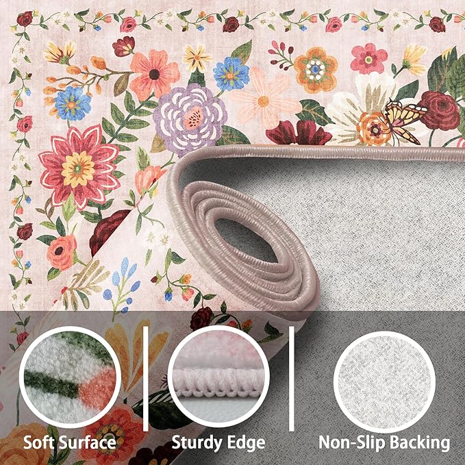 Pink/Beige Living Room Rugs, Area Rugs 5x8 Rug - Image 3