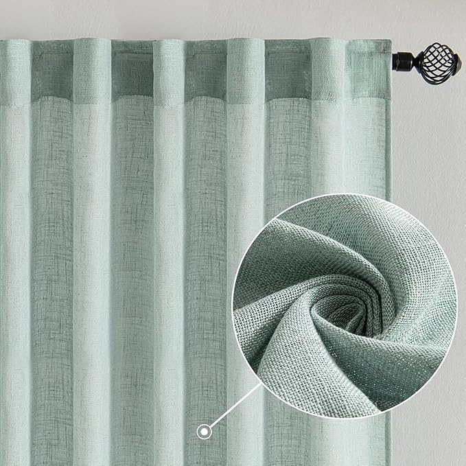 MIULEE Sea Green Linen Curtains 96 Inch Long - Image 2