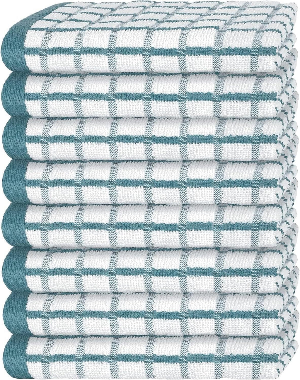 White Classic [8 Pack] Premium Dish Towels for Kitchen, with Hanging Loop - Heavy Duty Absorbent 100% Cotton 410 GSM Terry Kitchen Towels, 16x26 (Aqua)