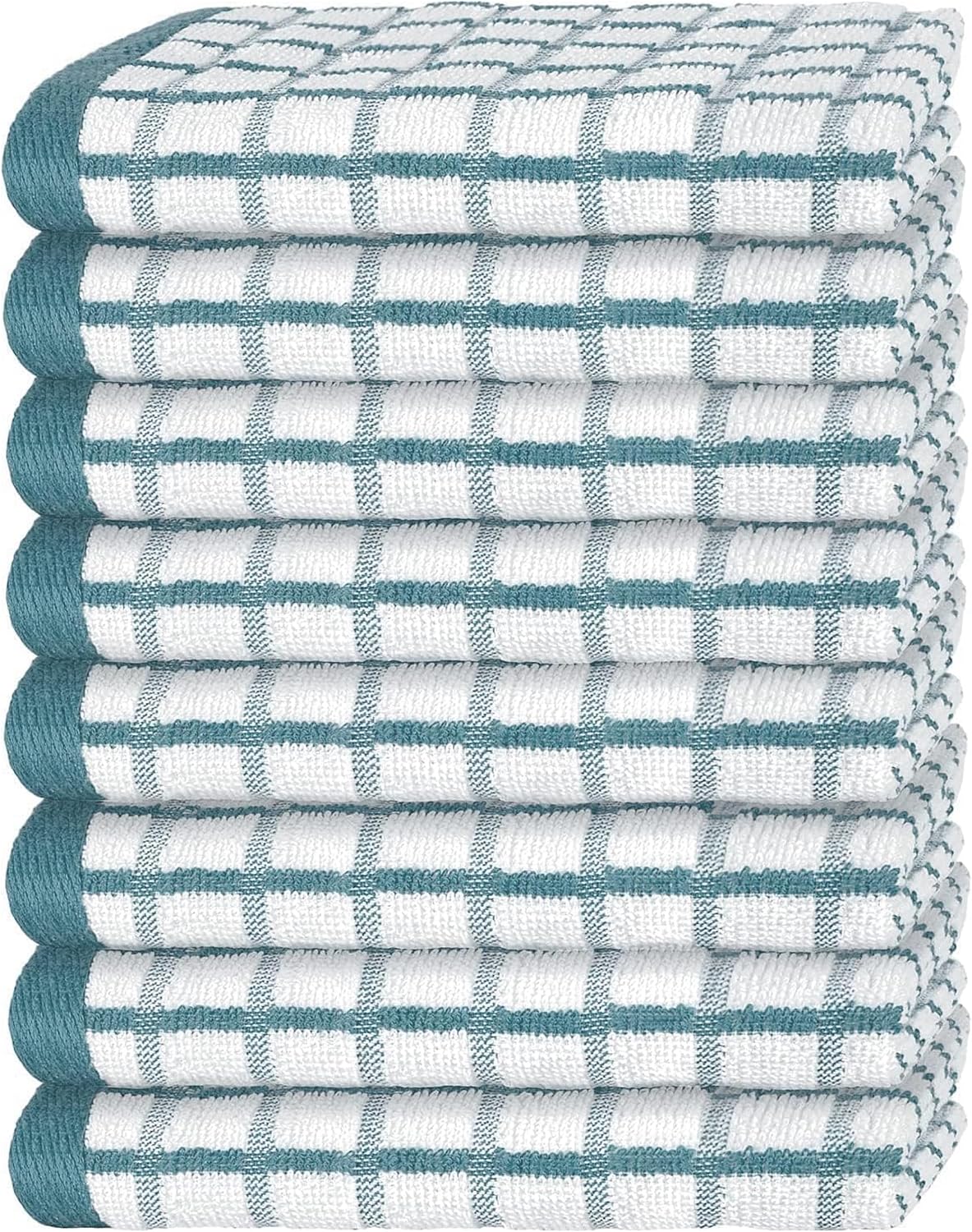 White Classic [8 Pack] Premium Dish Towels for Kitchen, with Hanging Loop - Heavy Duty Absorbent 100% Cotton 410 GSM Terry Kitchen Towels, 16x26 (Aqua)
