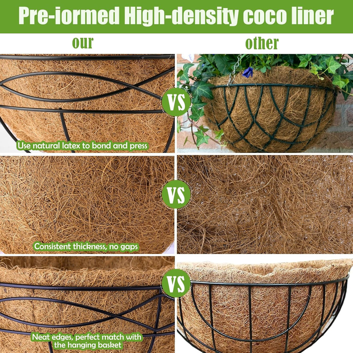 2 Pack 16 Inch Round Replacement Coco Liners for Hanging Basket Natural Coconut Fiber Liner for Flower Planter Coco Coir Pots for Outdoor Garden Plants