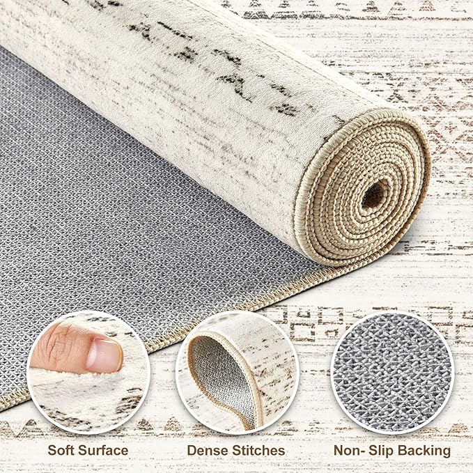 Nakagishi 10x14 Area Rugs Living Room: Washable Boho Large Neutral Modern Soft - Image 3