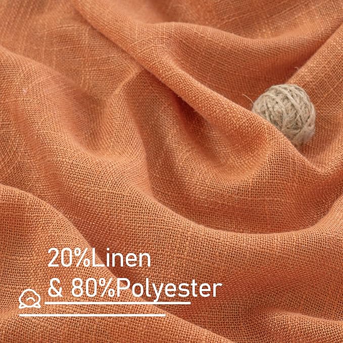 LAMIT Burnt Orange Sheer Linen Curtains, 80 inch Light Filtering Semi Sheer - Image 2