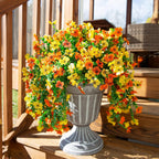 INSPRING Artificial Flowers for Outdoors Fake Mums Hanging Plants Decor, 2Pcs Silk Daisy with Eucalyptus UV Resistant Look Real Trailing Vines for Planter Front Door Patio Yard, OrangeYellow
