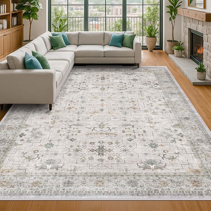 Hazo Haus Boho Light Grey Living Room Rug 7x10 by HazoHaus