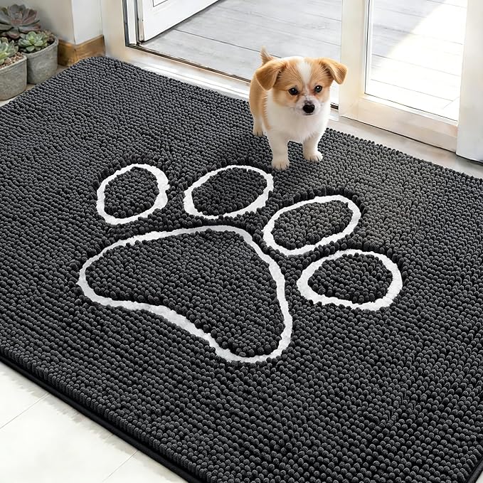 OLANLY Dog Door Mat for Muddy Paws 48x30, Paw Print Design, Absorbs Moisture by OLANLY