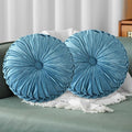 HIG Set of 2 Dusty Blue Ruched Velvet Round Throw Pillows – 14.5’’ Decorative by HIG