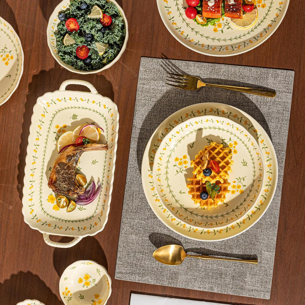 Ceramic Dinnerware Set, Series Kavara Ⅱ, (Yellow Spring Primrose)