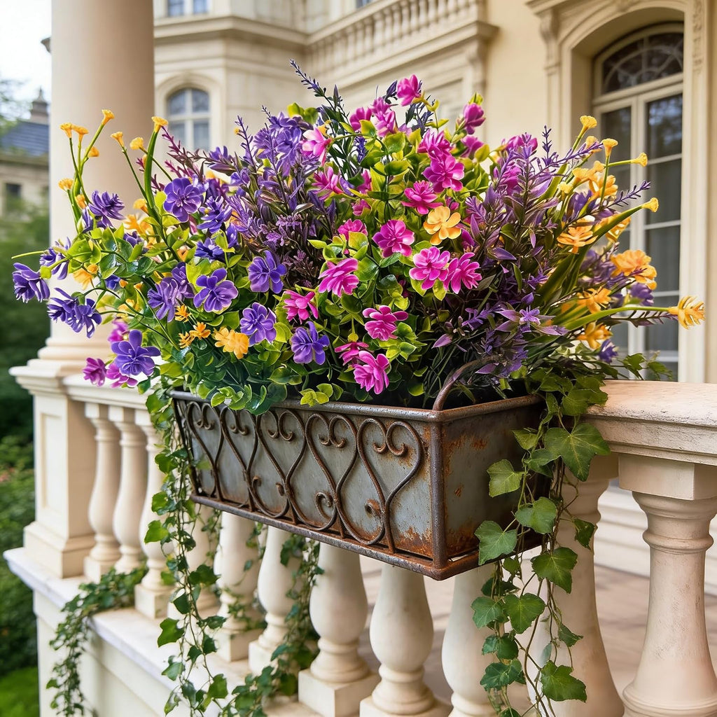 20 Pcs Artificial Flowers Outdoor, Faux Artificial Plants UV Resistant Plastic Flower Bulk for Hanging Planter Porch Window Home Wedding Fall Summer Decor